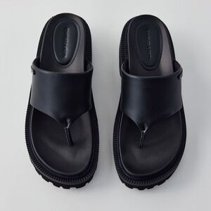 Charles and Keith Black Leather Women Sandals Size 11 - Worn Once